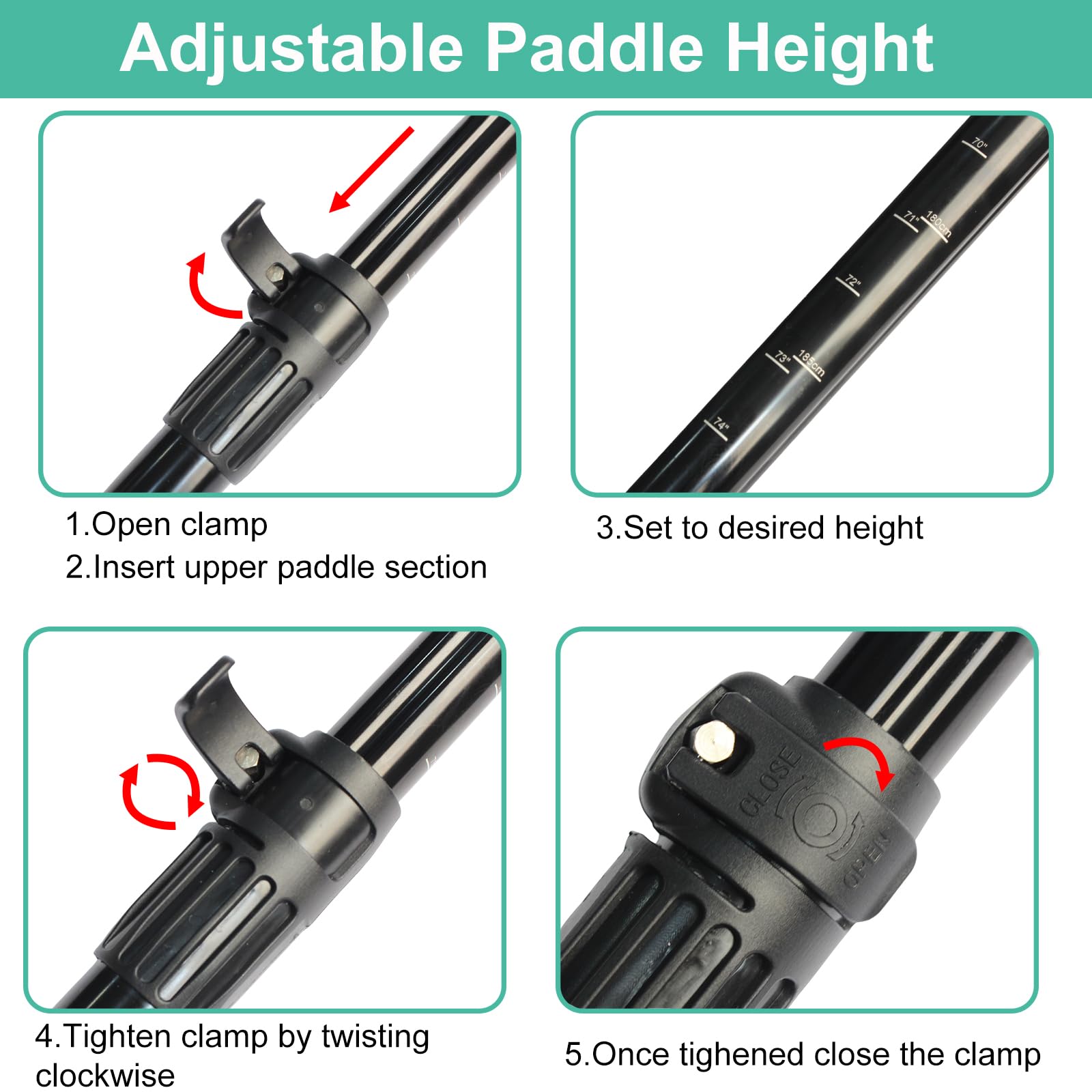 BeGrit Remo Paddle Surf 2 en 1 Remo Kayak Aluminio 4 Piezas Remo Doble Paddle Surf Ajustable Pala Sup Desmontable Set Accesorios Pala Padel Surf para Canoa Board Hinchable