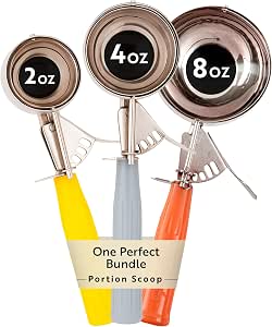 Restaurantware 3-Piece Stainless Steel Ice Cream and Cookie Scoop Set, 2 oz, 4 oz, 8 oz, Color-Coded Handles