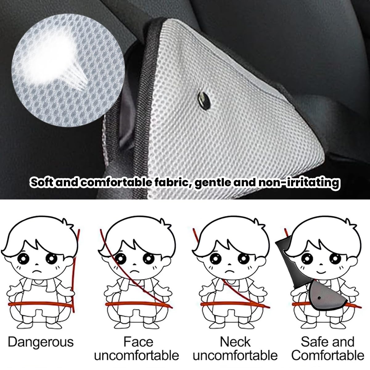 FGen Protector Cinturon Coche Niños, 2 Extraíbles para Asiento Coche, 2 Cojines Cinturón, Niño Apoyo para la Cabeza la Ayuda del Cuello Almohada Confort Cinturón, para Viajes Niños Bebés Adultos