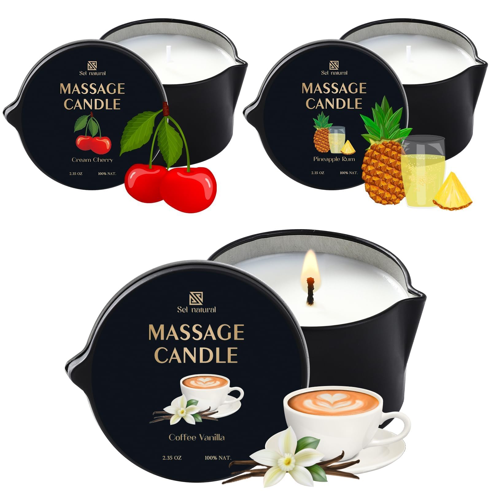 Bougie de massage pour couples et thérapie spa à la maison avec 3 parfums relaxants - 7