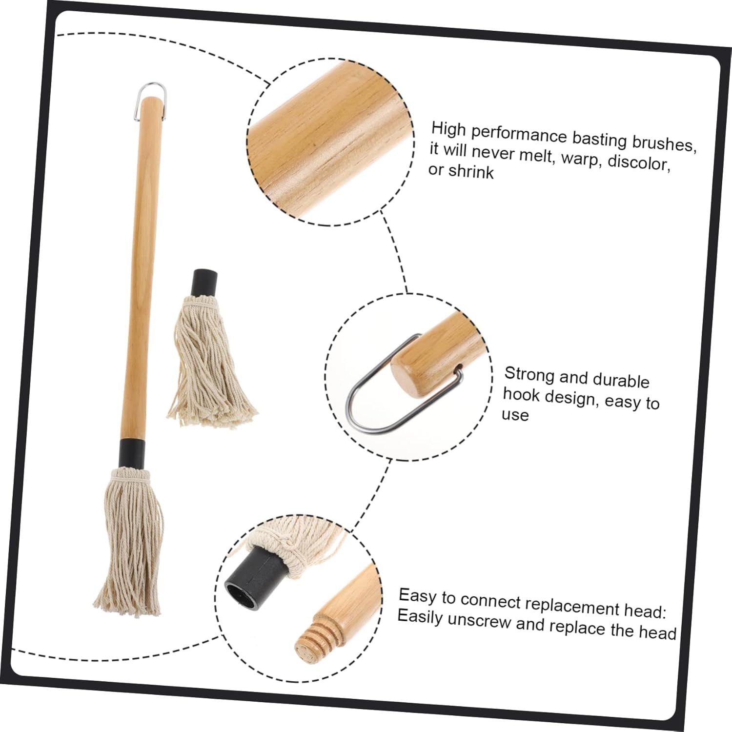 Yardwe 3sets Bbq Basting Mop Oil Brush Replaceable Handle for Grilling and Roasting Meat Easy to Clean and Cooking Tool
