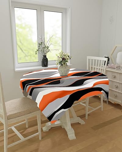 Miniatura 8 de Mantel impermeable rectangular lavable líneas abstractas 3D sobre negro a prueba de aceite para cocina comedor fiesta vacaciones boda decoración de
