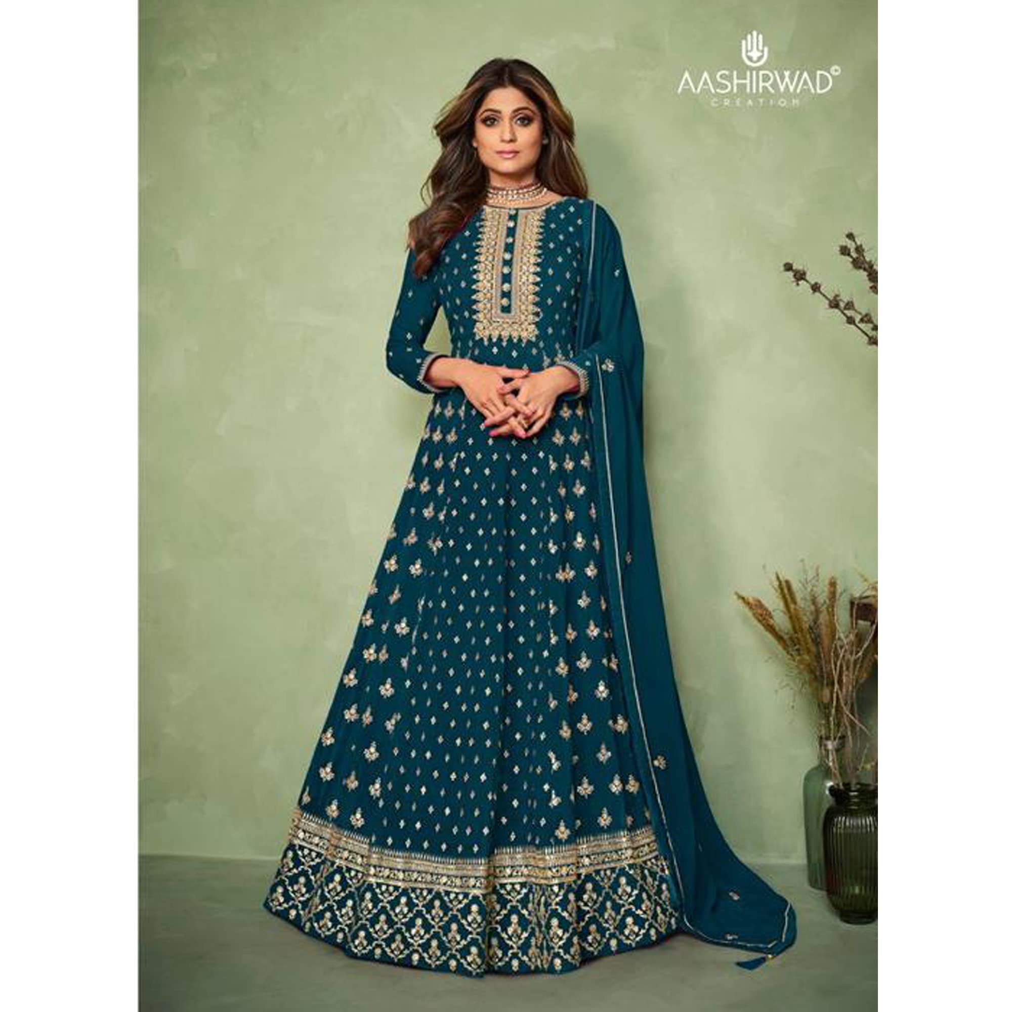 Pronto da indossare indiano pakistano designer etnico fessura Anarkali Lehenga Salwar Kameez Dupatta Abiti