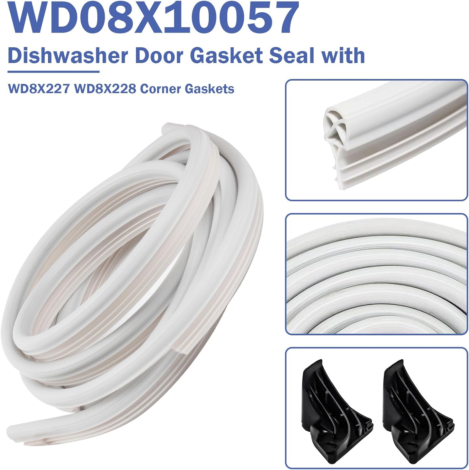 WD08X10057 Dishwasher Doorasket Seal with Right WD8X227 and Left WD8X228 Pipe Corner Baffle, Fit for GE Dishwasher Door Gasket with WD08X10014 PS958908 AP3798079