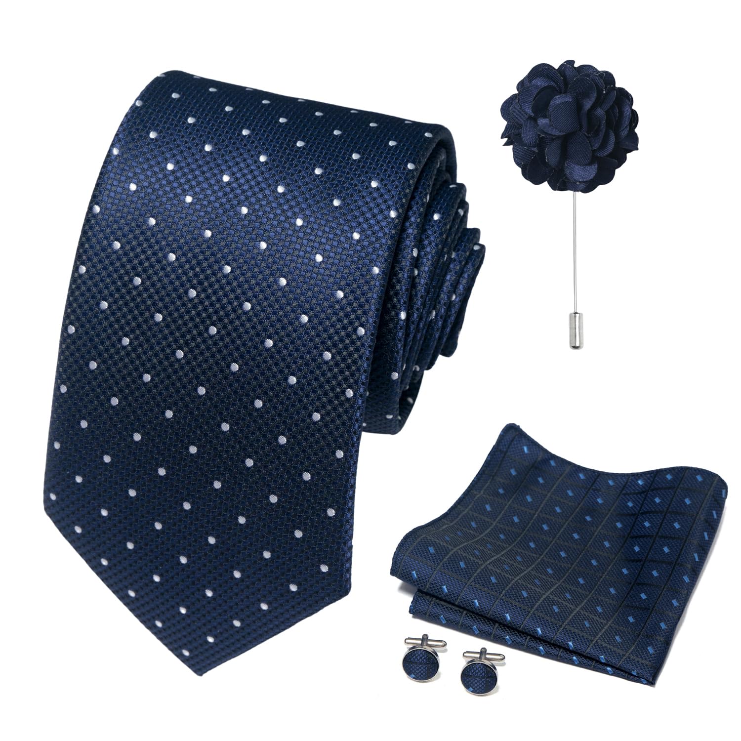 joy alice 70 Colors Ties Set Men Mixed Color Necktie Handkerchief Cufflinks Brooch 3.15 Formal