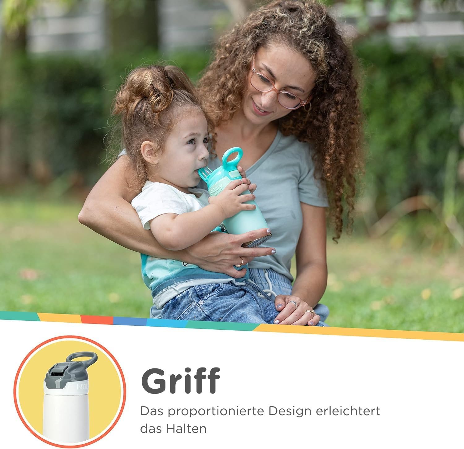 Nuby Flip-It Isolierte Edelstahl-Trinkflasche, 300 ml, ab 18 Monaten, Weiß