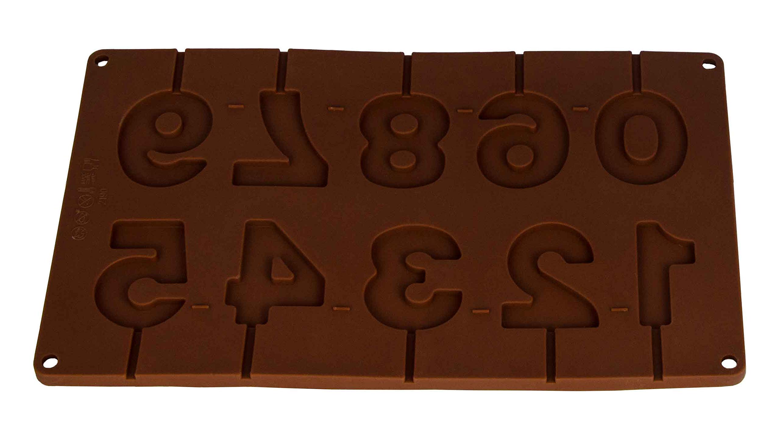 BlueFox Siliconen vorm lolly's cijfers, lolli, cijfervorm, ijsvorm, bonbonvorm, ijsblokjesvorm, chocoladevorm, cijfers, steelijs, 29 cm x 17 cm x 1 cm, kleur: bruin