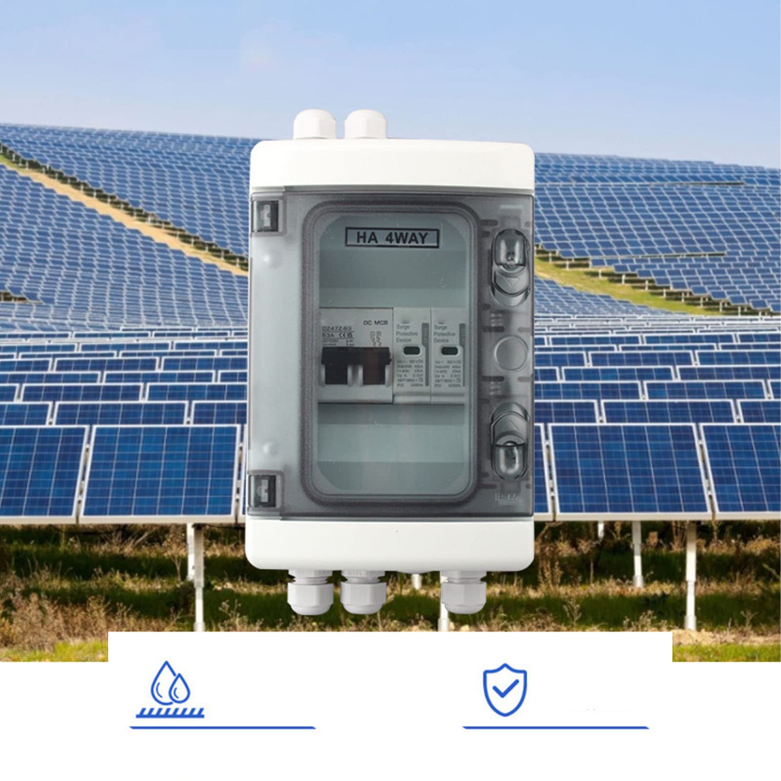 Boîte de Combinaison Solaire Photovoltaïque DC 500 V avec Interrupteur de Protection contre les Surtensions, Boîte de Distribution étanche IP65, Installation Facile pour (32A)
