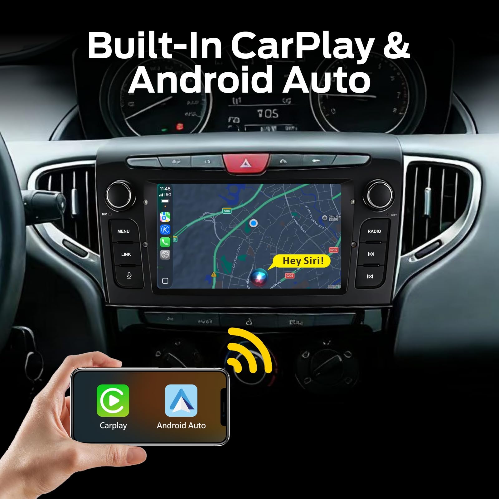 Autoradio Linux per Lancia Ypsilon 2011-2020 con CarPlay Wireless e Android Auto, avvio in 2 secondi, comandi fisici tramite manopola, audio di livello OEM, installazione Plug & Play