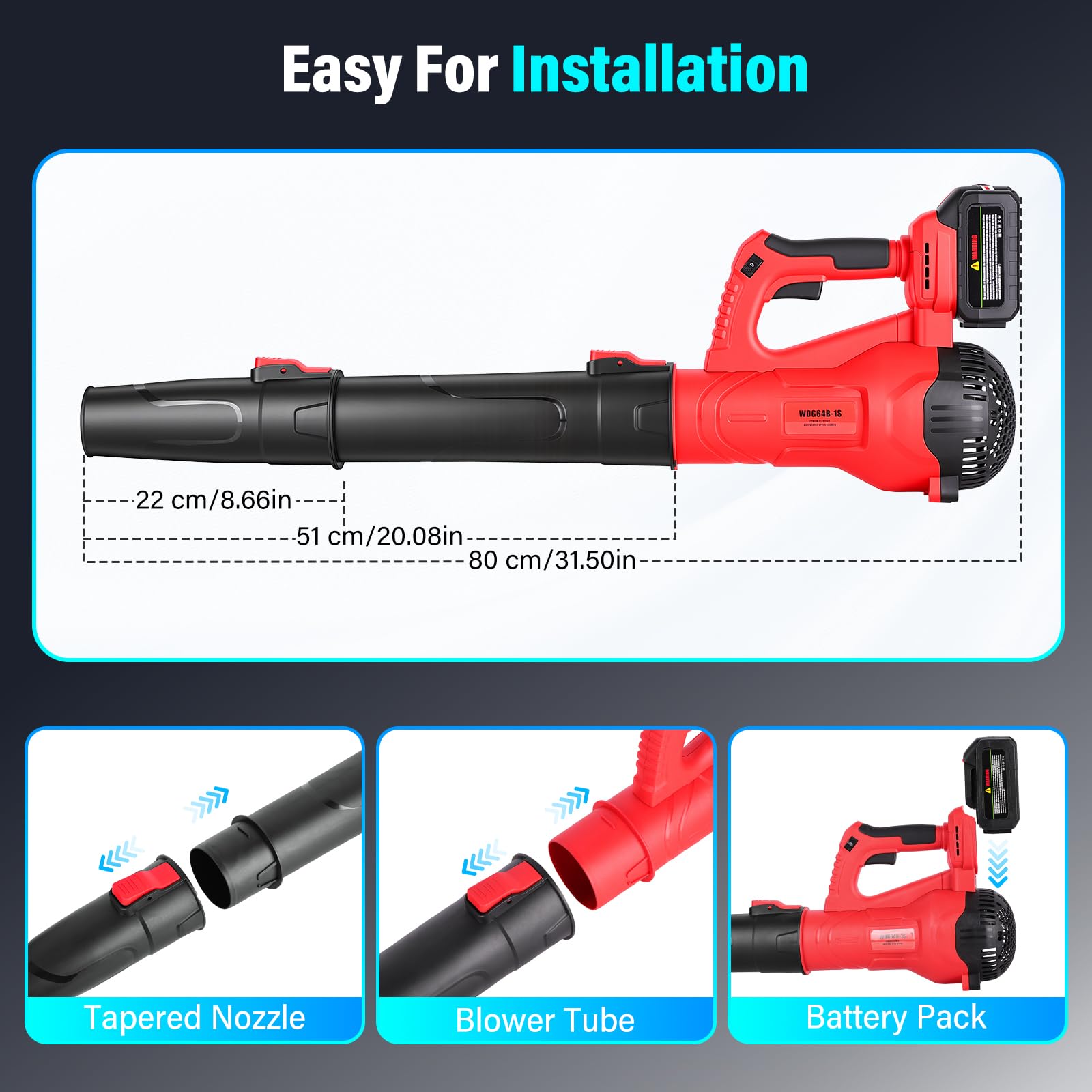Soffiatore a Batteria, per Foglie a Batteria con 6 Livelli di Velocità, Portata d'aria 218 CFM (3,2 m³/h), 2 x 4000 mAh Batterie e Caricabatterie Rapido, per la Pulizia di Terrazze, Prati e Giardini