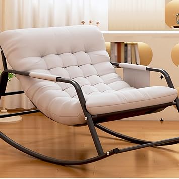 Modern Upholstered Rocking Chair with Footstool, Comfortable Lounge Chair for Nursery, Living Room, Bedroom & PatioBeige Gray-2