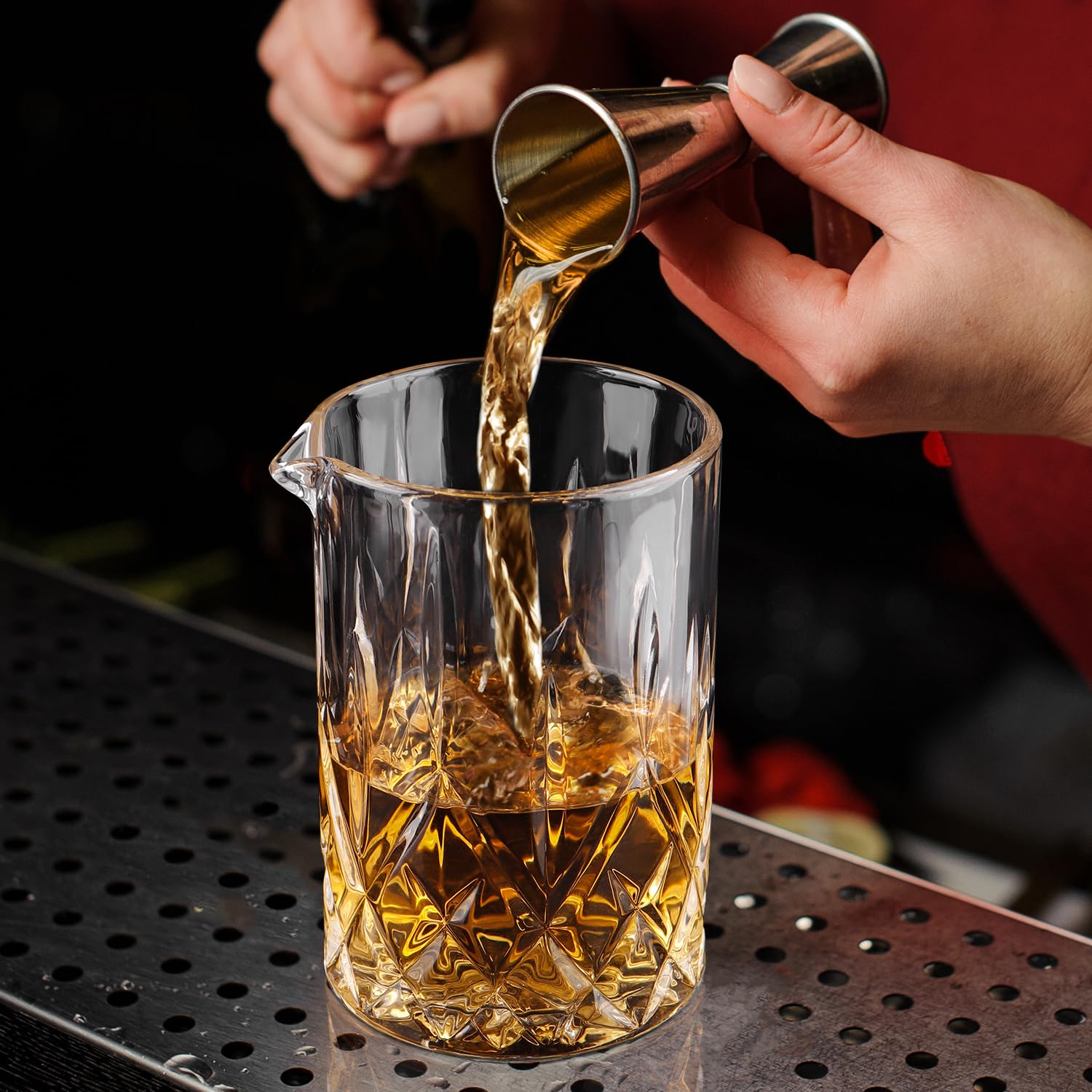 Vaso mezclador de cóctel, vasos mezcladores de cristal de 18.5 onzas, accesorios de barman de fondo grueso para whisky Manhattan Martini 6