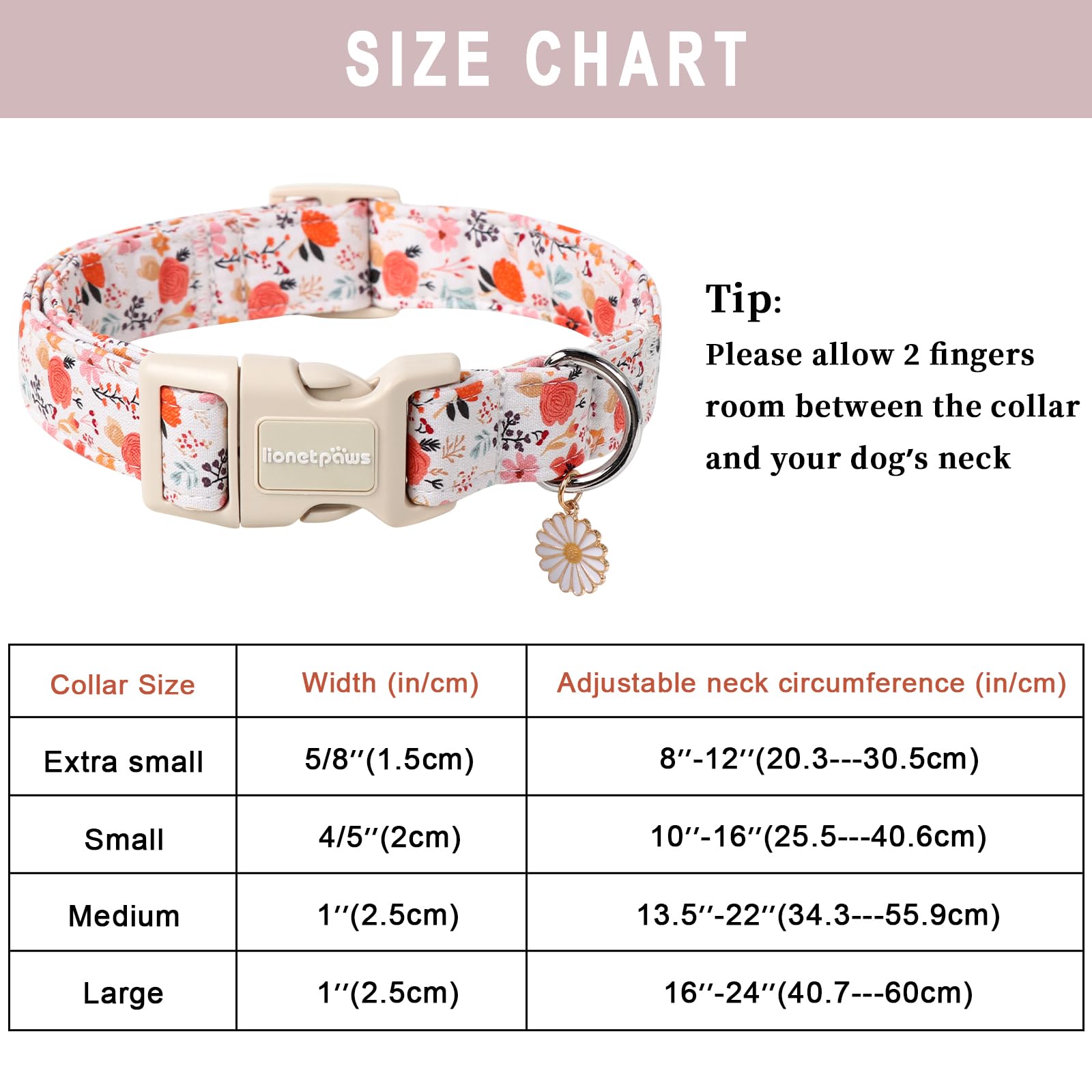 Lionet Paws Floral Dog Collar- Cute Summer Floral Dog Collars with Plastic Buckle, Light Adjustable Dog Collars for Medium Dogs - Image 4