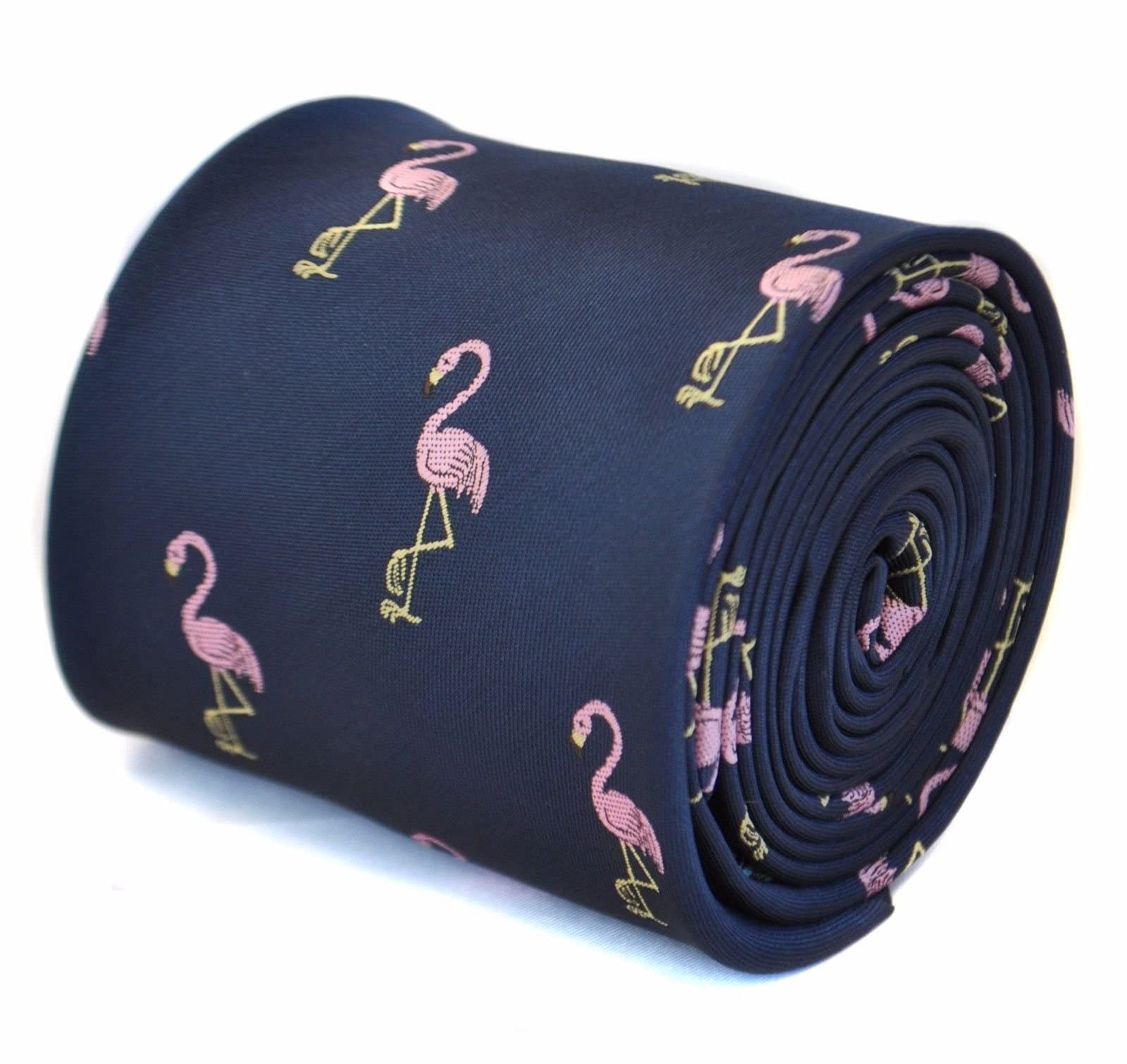 Frederick Thomas Men's Navy Tie With Flamingo Embroidered Design Novelty Clothes Clothing
