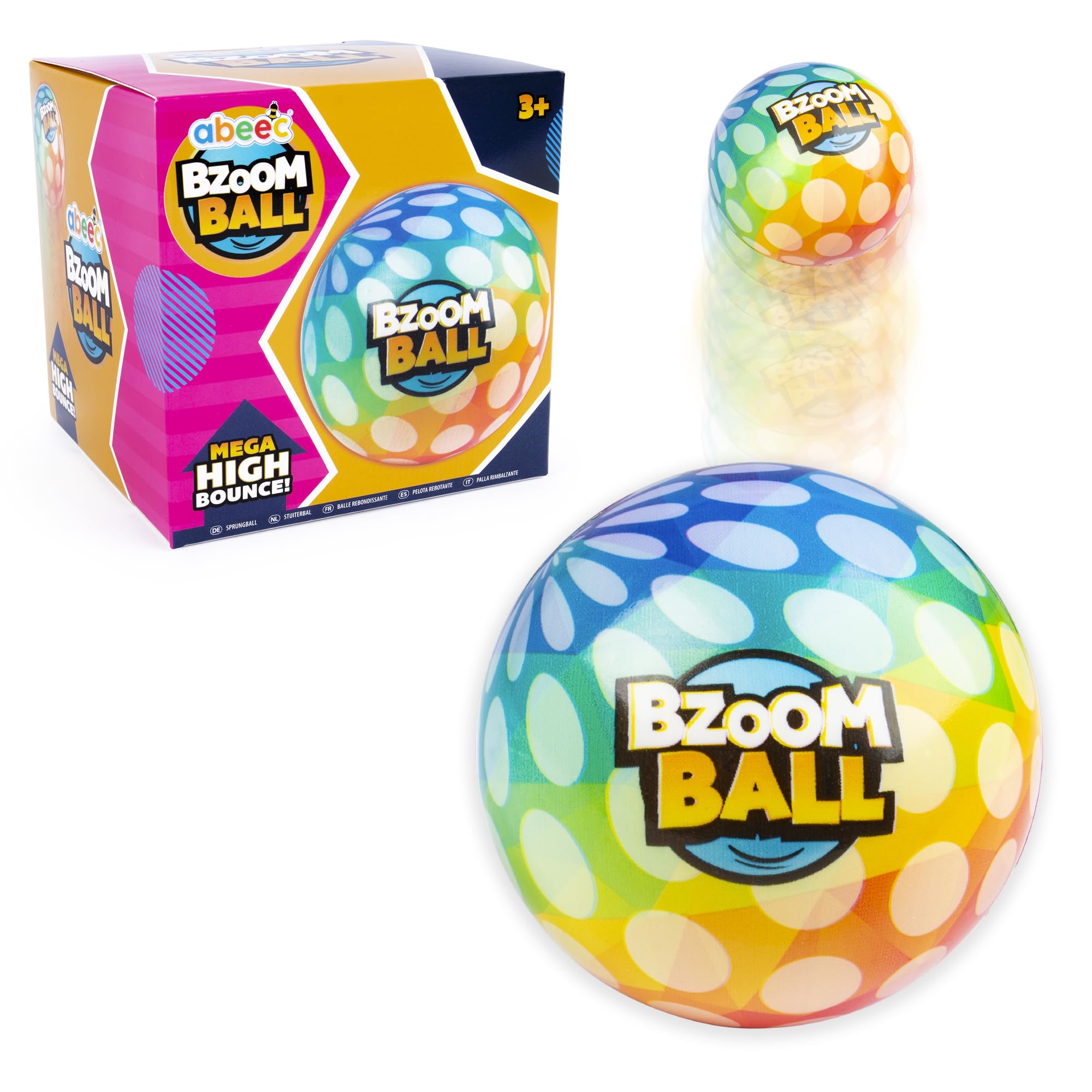 abeec Bzoom Ball | High Bounce Rainbow Ball | Vibrant Outdoor Toy for Kids | Thick Durable Rubber | Fun Garden, Beach & Playground Game | Holiday & Summer Sports Activity | Age 3+