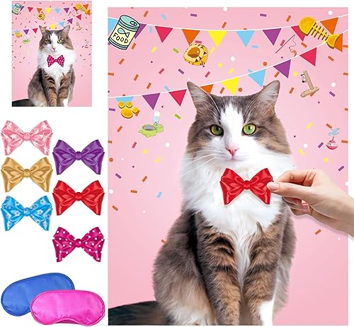 Pin de juego de fiesta de gato, el lazo en el gato, paquete de 24 calcomanías de lazo con temática de gato, suministros de fiesta para niños, niñas,