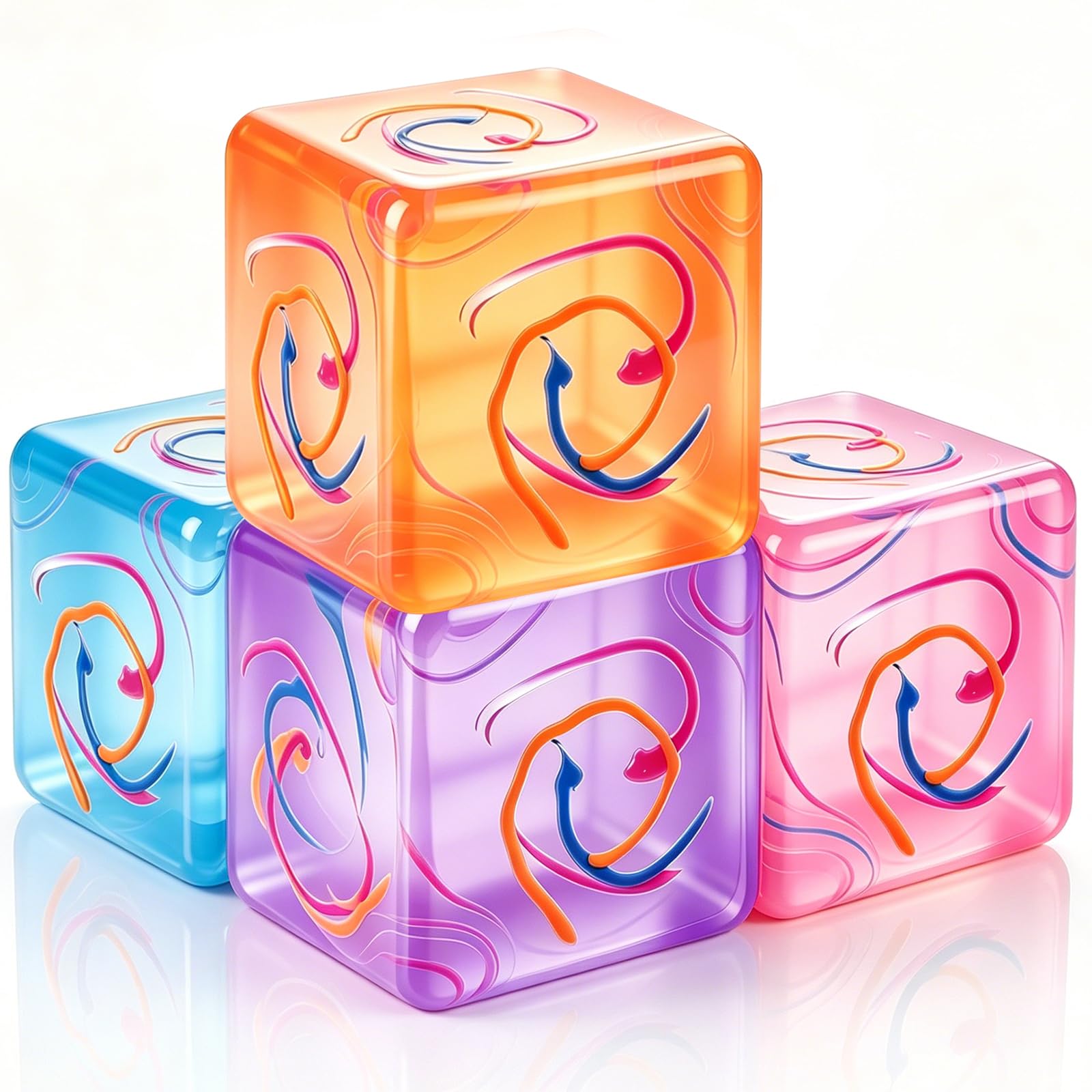 Nice Ice Cube Squishy Toys, 4PCS 5cm Stress Balls for Adults Kids, Sensory Stress Relief Toys Fidget Cubes, Squeeze Balls for Autism Anxiety Relief Stocking Fillers