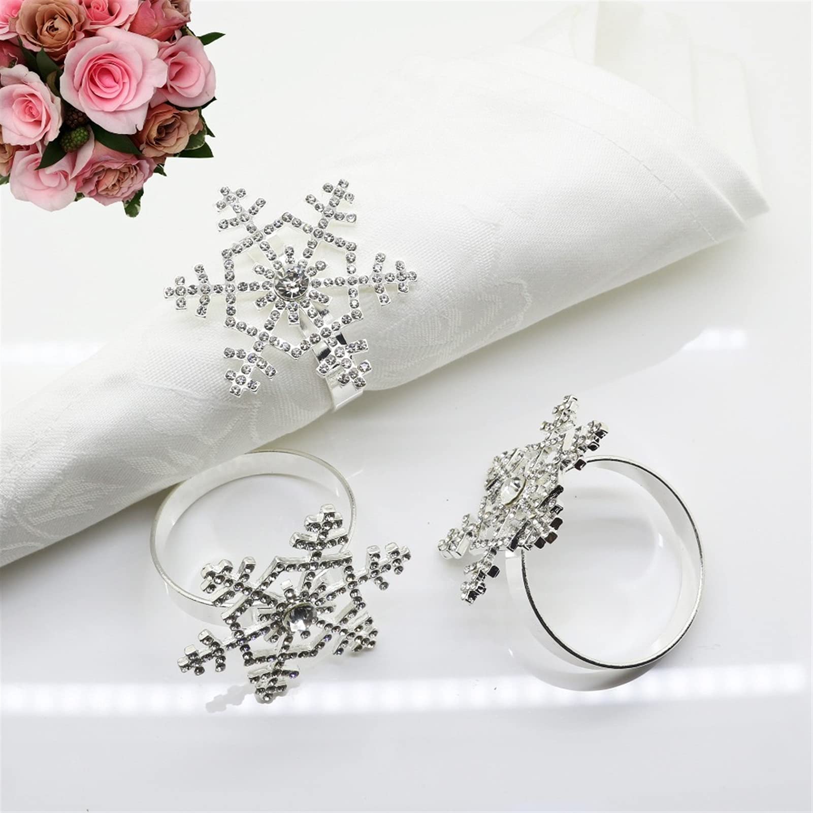Portatovaglioli, Portatovaglioli in Cristallo, Fiocco di Neve, Natale, Portatovaglioli in Stoffa, Fibbia, Set altalene per Hotel, Decorazione per Feste di matri,Gold 12pcs
