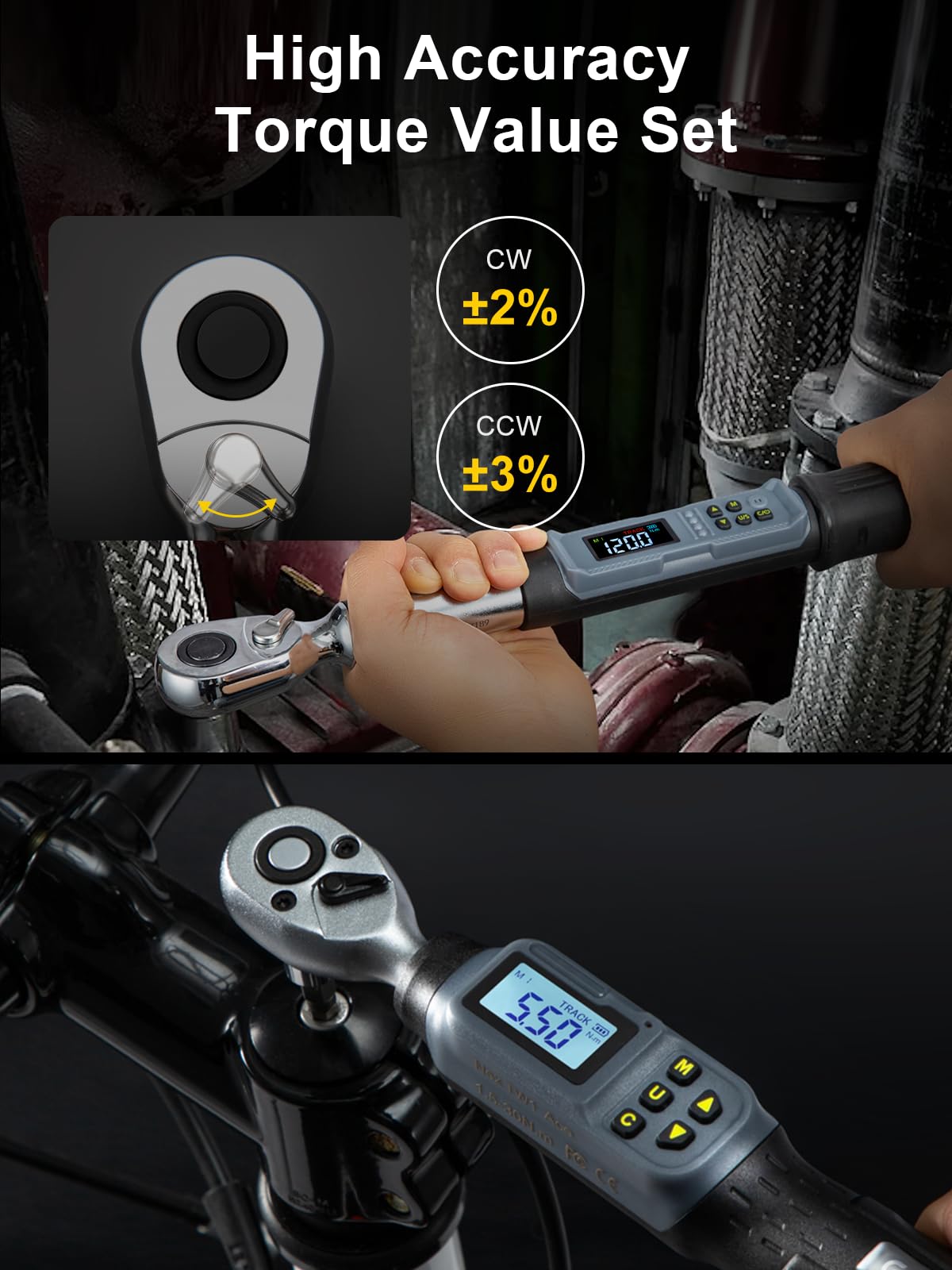 GROWNEER Digital Torque Wrench Set, 1/4" 1.1-22.1 Ft-lbs/1.5-30 Nm and 1/2'' 7.38-147.5 Ft-lbs/10-200 nm - Image 3