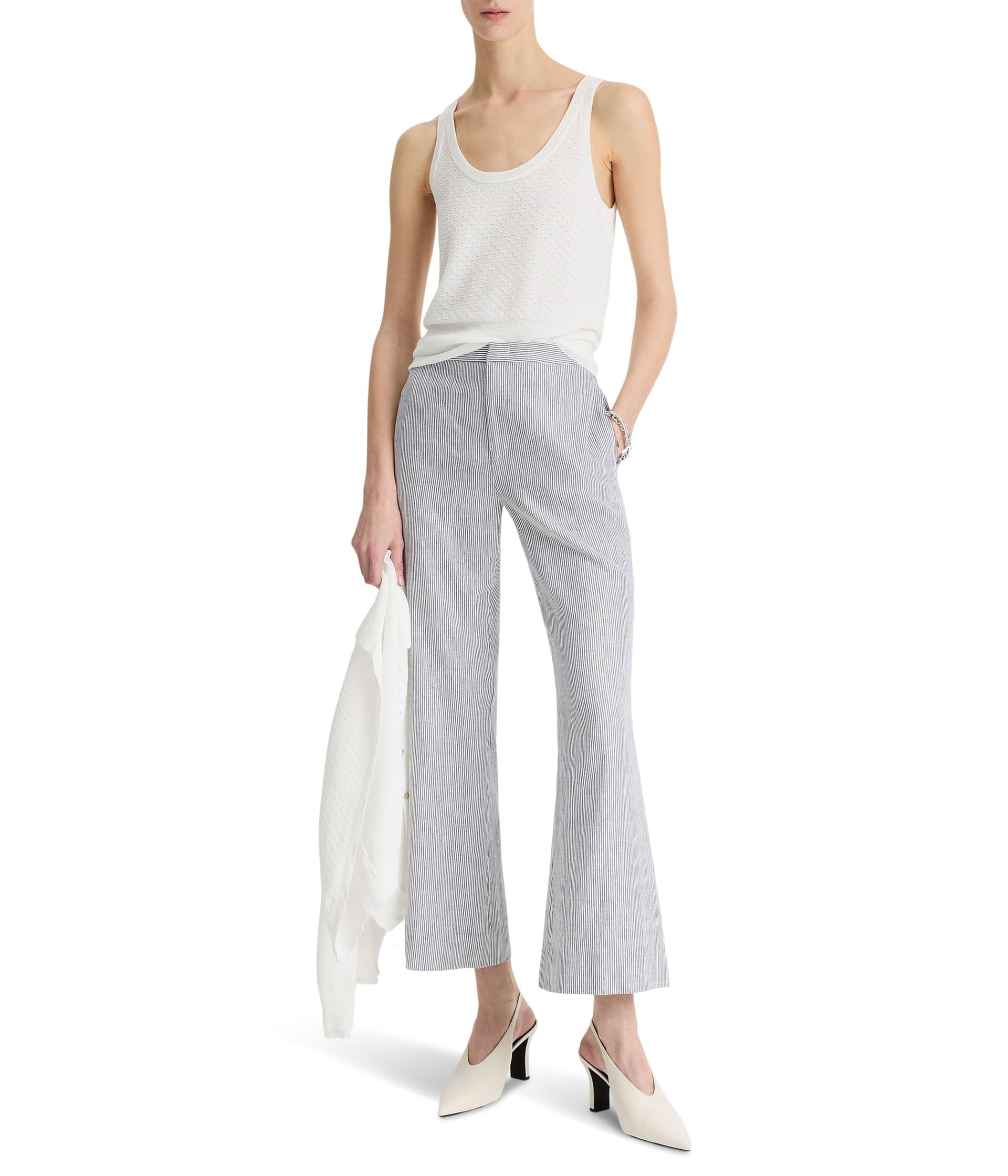 Vince Womens Low Rise Ticking Striped Crop Flare Trousers