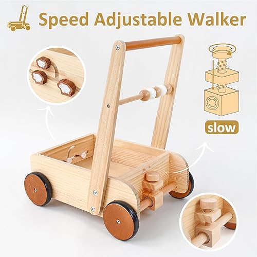 Miniatura 2 de PairPear Juguetes de madera para bebés, velocidad ajustable, caminantes de madera natural para bebés que aprenden a caminar, juguetes de empuje y