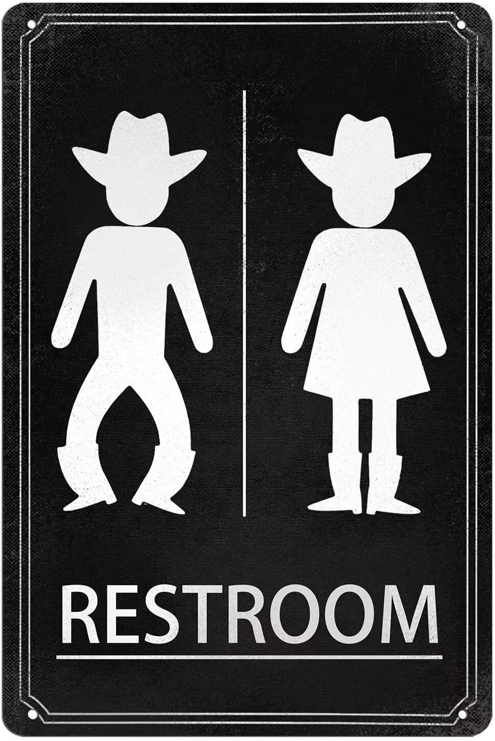 Pivjhf Signage Funny Cowboy Cowgirl Bathroom Metal Tin Sign Rustic Western Themed Signs Farmhouse Metal Wall Decor Vintage Restroom Novelty Gift 8X12 Inch