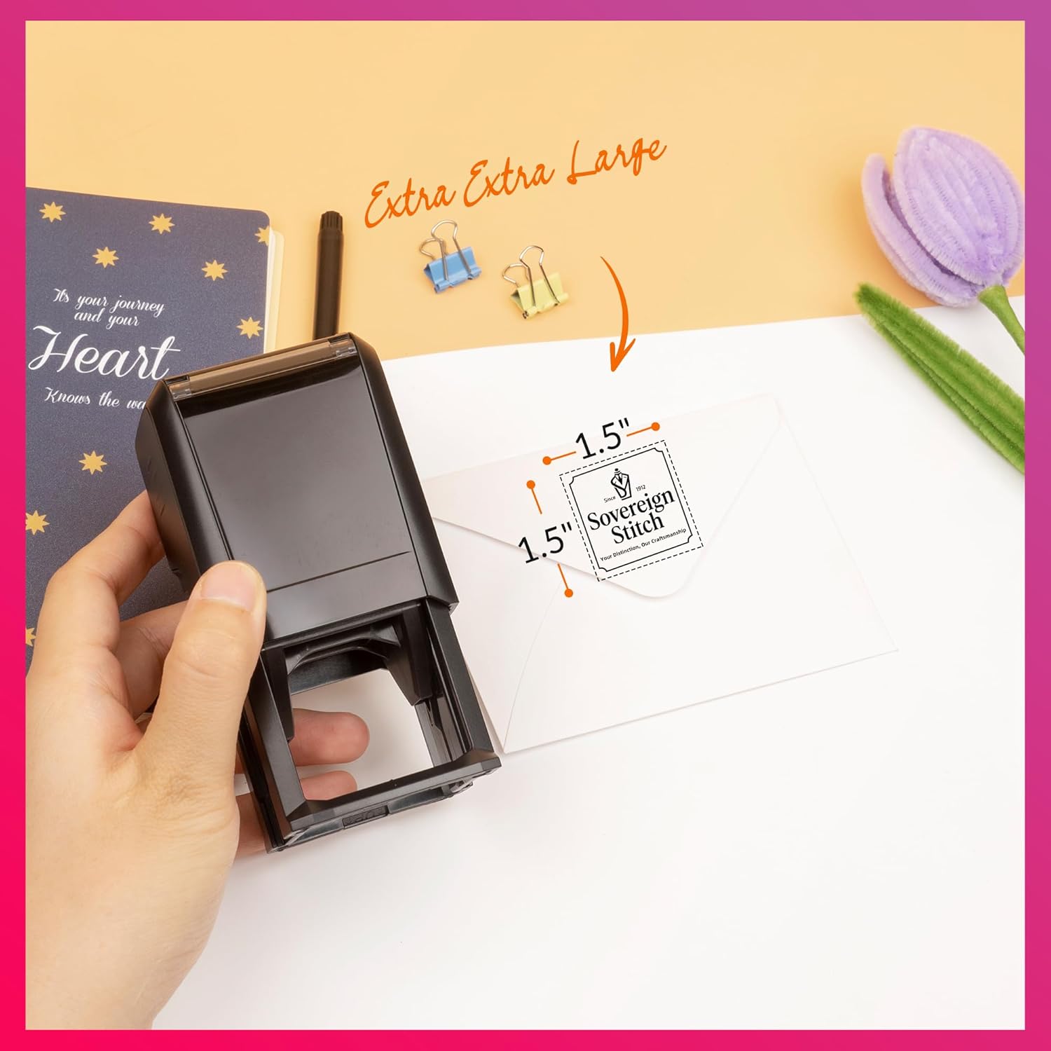 Custom Square Logo Stamp, Personalized Square Self-Inking Stamp - Your Image Only or Image with Text (XX Large 1.5” x 1.5”)