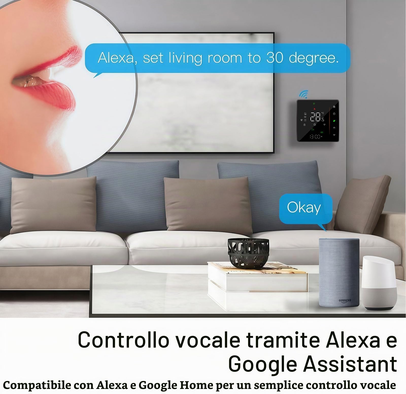 006 Série Wi-Fi Thermostat - Thermostat de Programmation à écran Tactile Pour Chauffage Eau/électricité/Chaudière - Télécommande pour Téléphone Compatible avec Alexa, Google Home, IFTTT