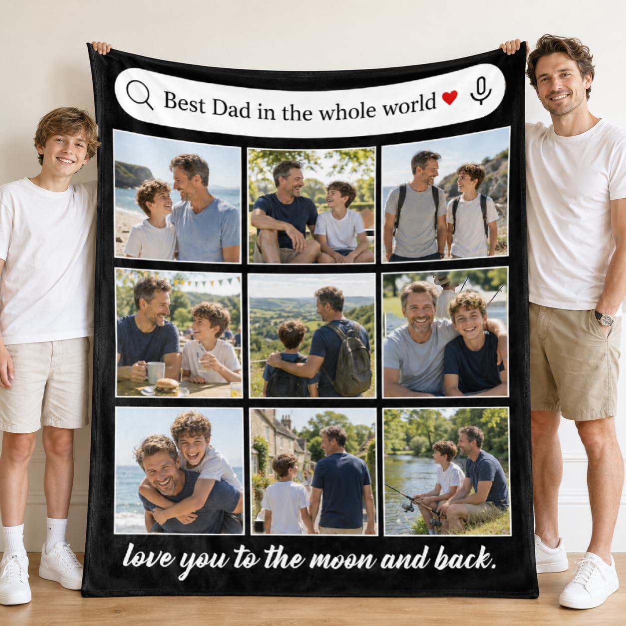 iDIY Personalised Father's Day Photo Blanket – Custom Blanket with Pictures & Text, Thoughtful Gifts from Daughter or Son for Father, Grandad or Husband