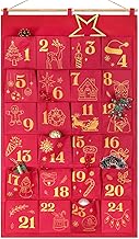 DPKOW Glitter Empty Advent Calendar to Fill Yourself, Fabric Reusable Advent Calendar for DIY Make Your Own Christmas Calendars Red Gold Glitter, Refillable Homemade Large