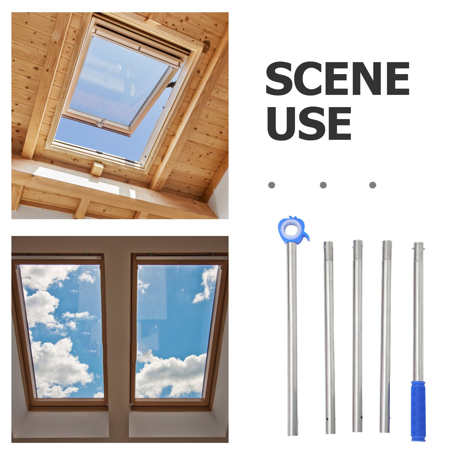Ausziehbare Fensteröffnungsstange mit Apfelhaken 188cm Blau