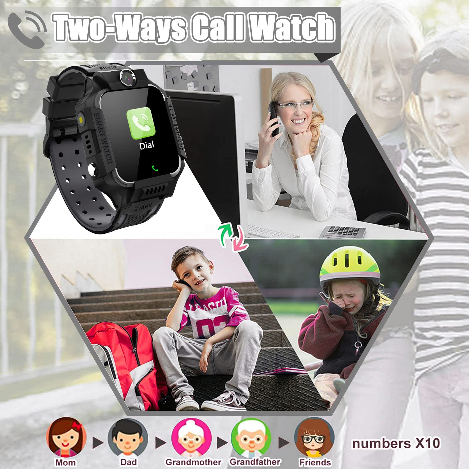 PTHTECHUS Smartwatch Telefono Gioco per Bambini, Orologio Intelligente con Chiamata, Orologi per Studente Calcolatrice Pedometro Torcia Sveglia Video Lettore Musica, Regali per ragazzi ragazze(Nero)