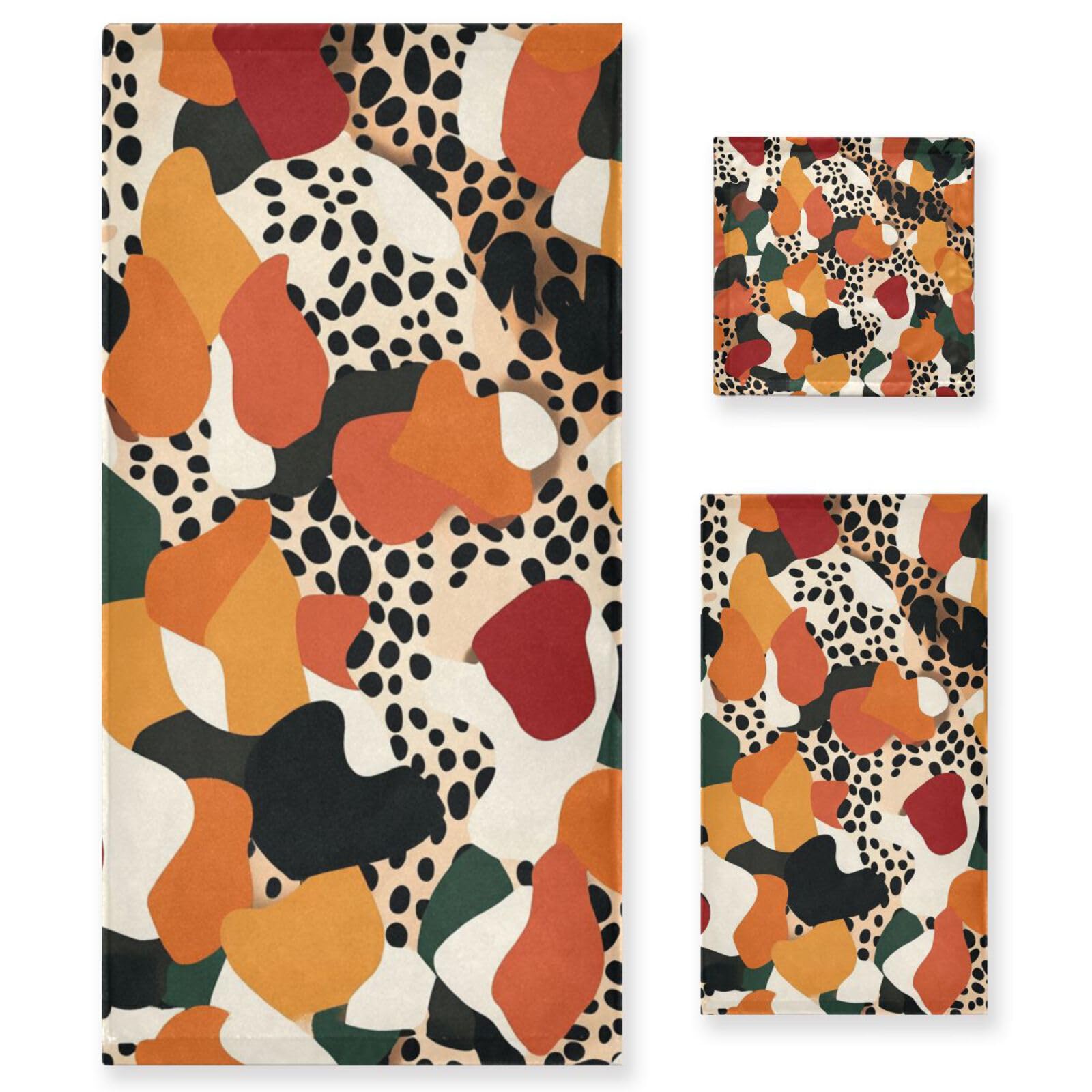 Set di 3 asciugamani per il viso con leopardo, 1 asciugamano da bagno, 1 asciugamano per le mani, 1 panno per la casa, cucina e famiglia