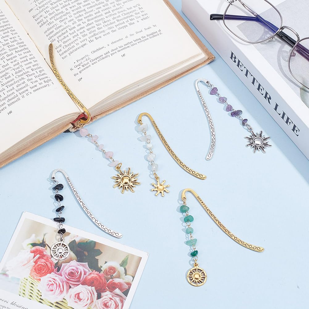 DELORIGIN 5 Styles Sun Bookmark, Gemstone Metal Book Markers, Multipack Silver Gold Bookmarks - Image 4