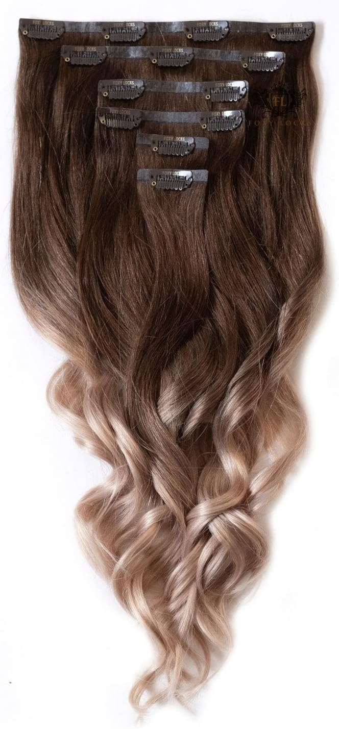 Foxy LocksVanilla Frappe Ombre - Elegant 16" Silk Seamless Clip In Human Hair Extensions 150g