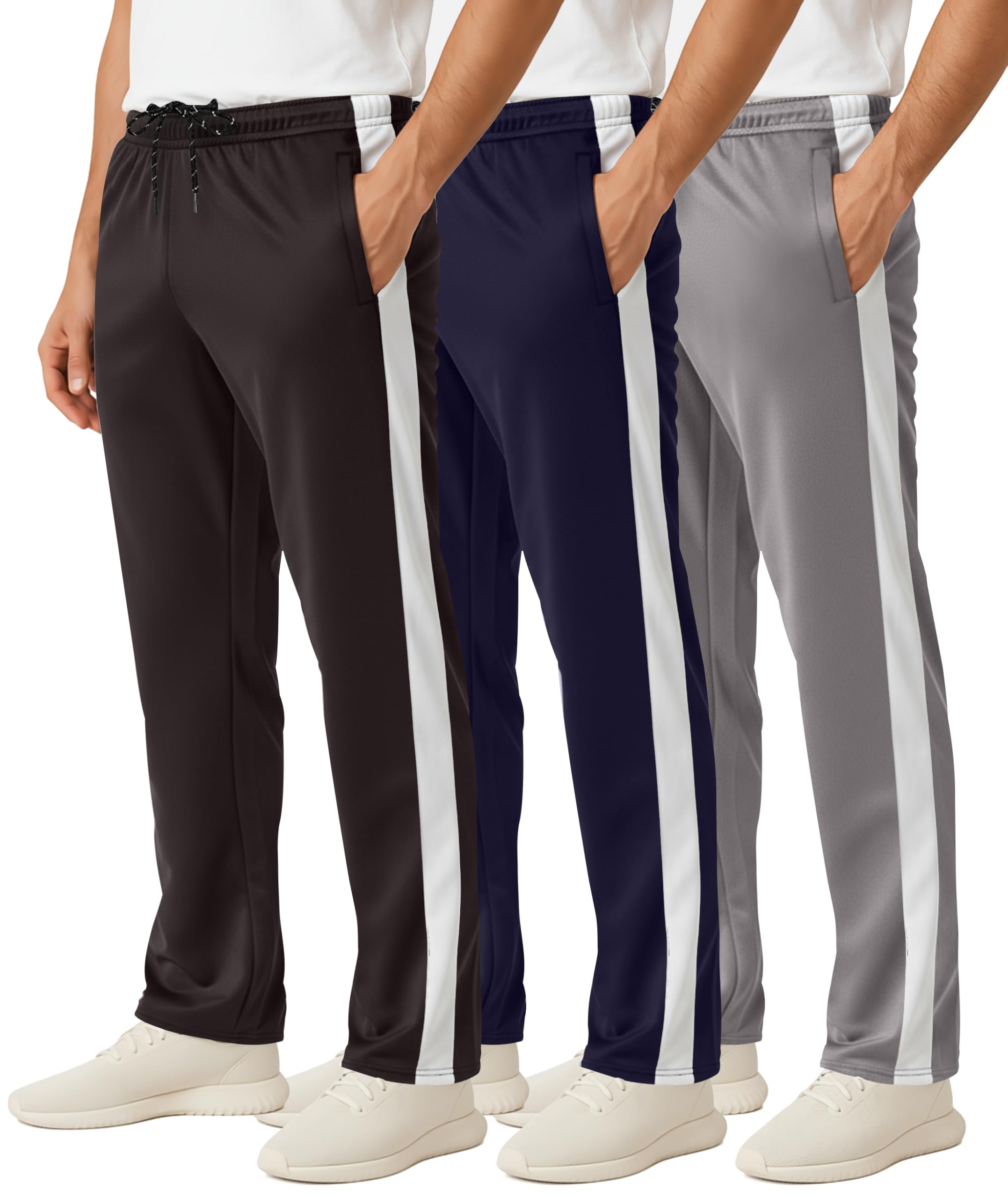 Real Essentials 3 Pack: Men's Mesh Athletic Gym Workout Lounge Open Bottom Sweatpants with Pockets (Available in Big & Tall)