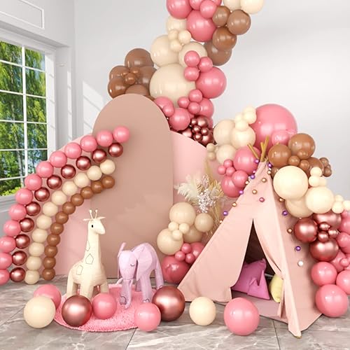 Miniatura 5 de Kit de arco de guirnalda de globos bohemios con globos de color rosa chocolate, blanco marfil, dorado rosa metálico para baby shower, cumpleaños,
