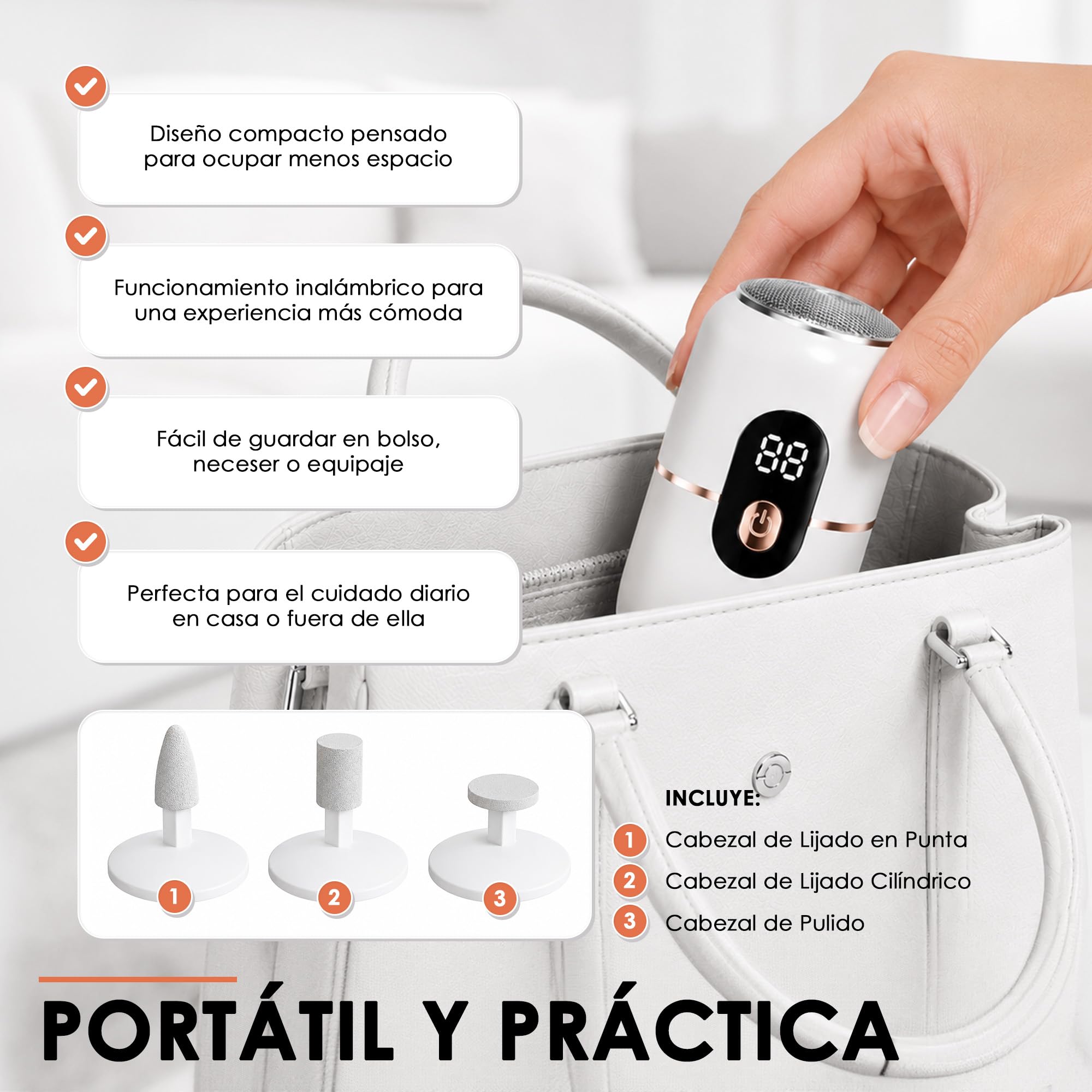 Lima eléctrica para pies, removedor de callos recargable e inalámbrico para piel muerta y talones ásperos, herramienta de pedicura de 3 velocidades con 2 cabezales de pulido reemplazables