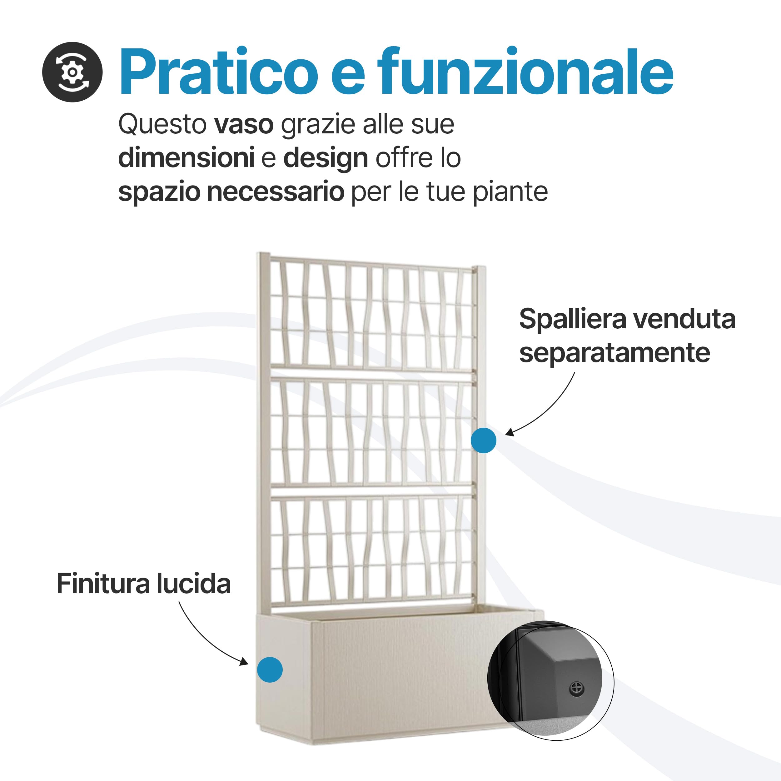 Tomaino - Vaso Rettangolare in Plastica per Esterno 80x36x35 cm - Fioriera Plastica per Piante Terrazzo e Giardino - Vaso Rettangolare da Esterno Bianco
