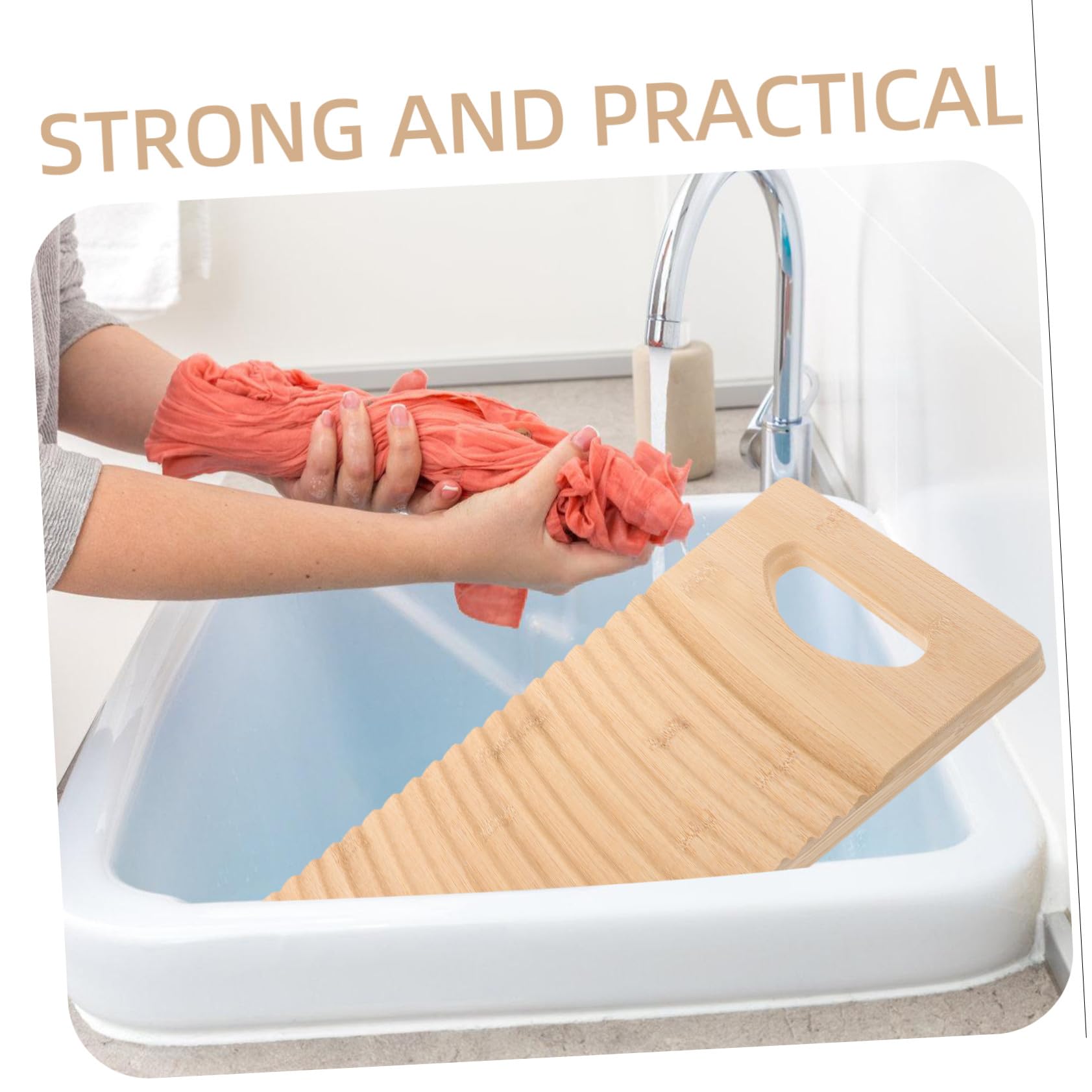 Ipetboom Asse per Lavare i Panni in Bambù Design Ergonomico, Lavatoio Manuale Antiscivolo 40x18x1,8 Cm per Sciarpe e Asciugamani