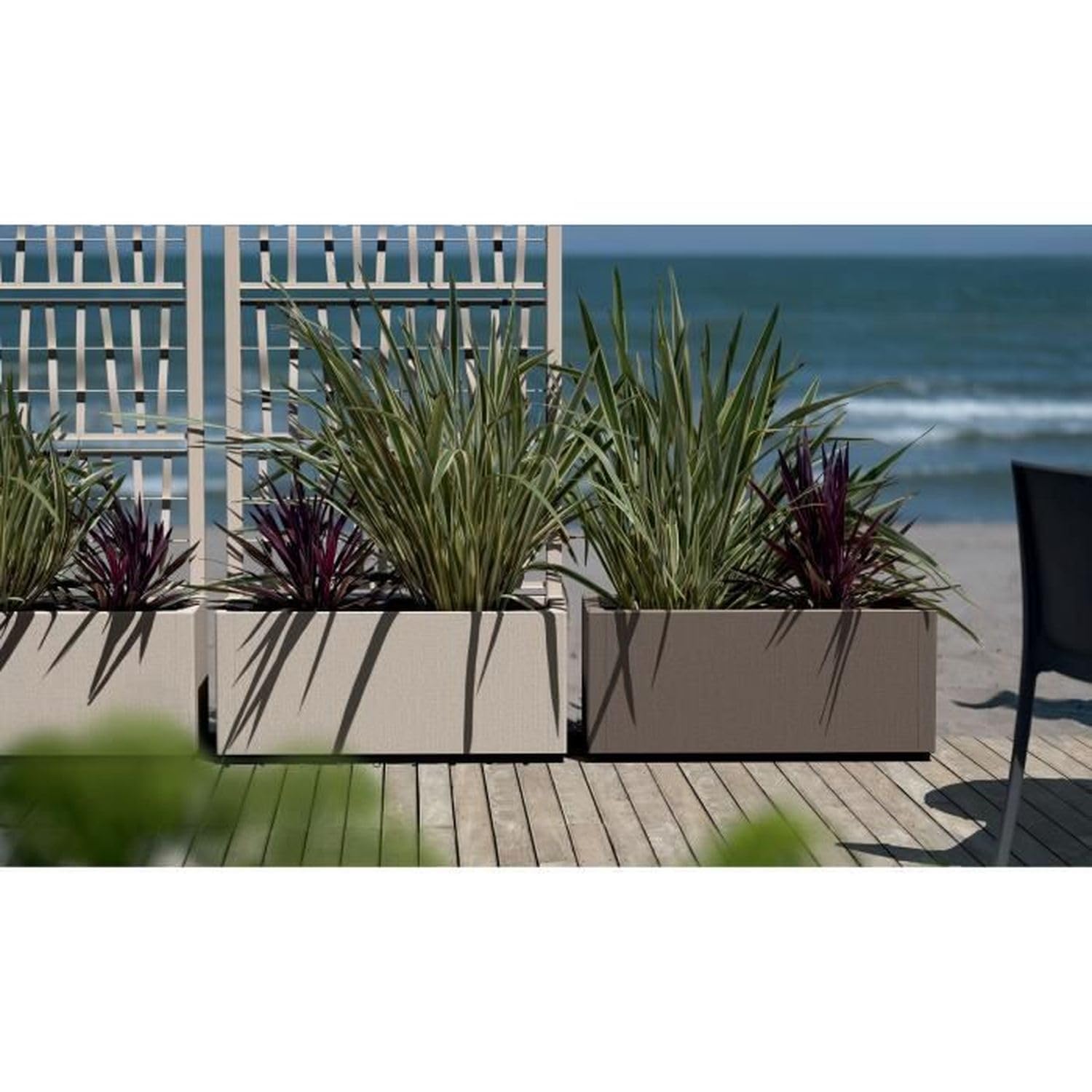 Bac a fleur Ethica rectangulaire 80 cm avec treillis graphite