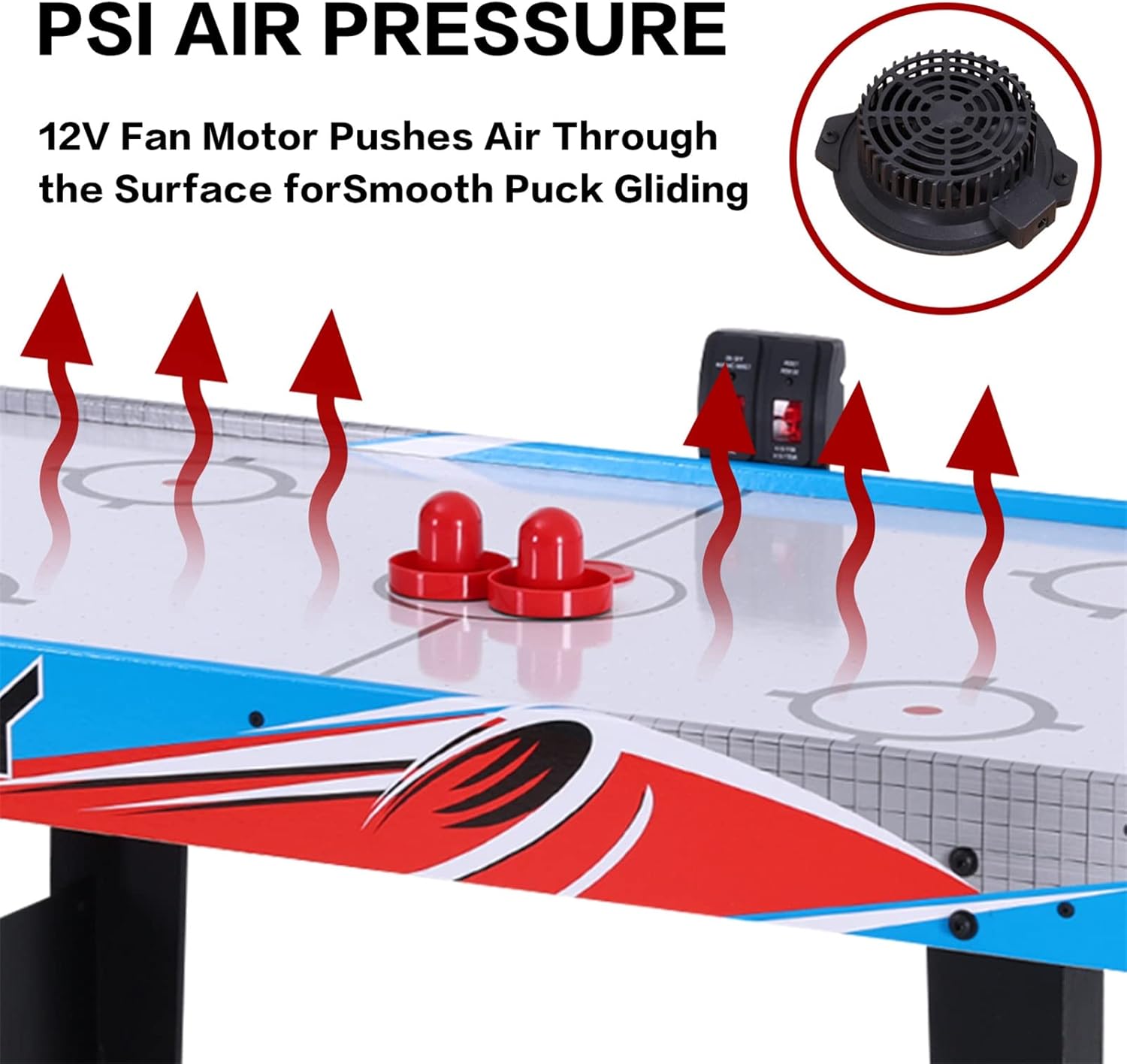 RayChee 48in Air Hockey Table for Kids and Adults, Air-Powered Play with LED Scoring, 2 Pucks and 2 Pushers, Multiplayer Table Air Hockey Game for Home, Game Room, Bar