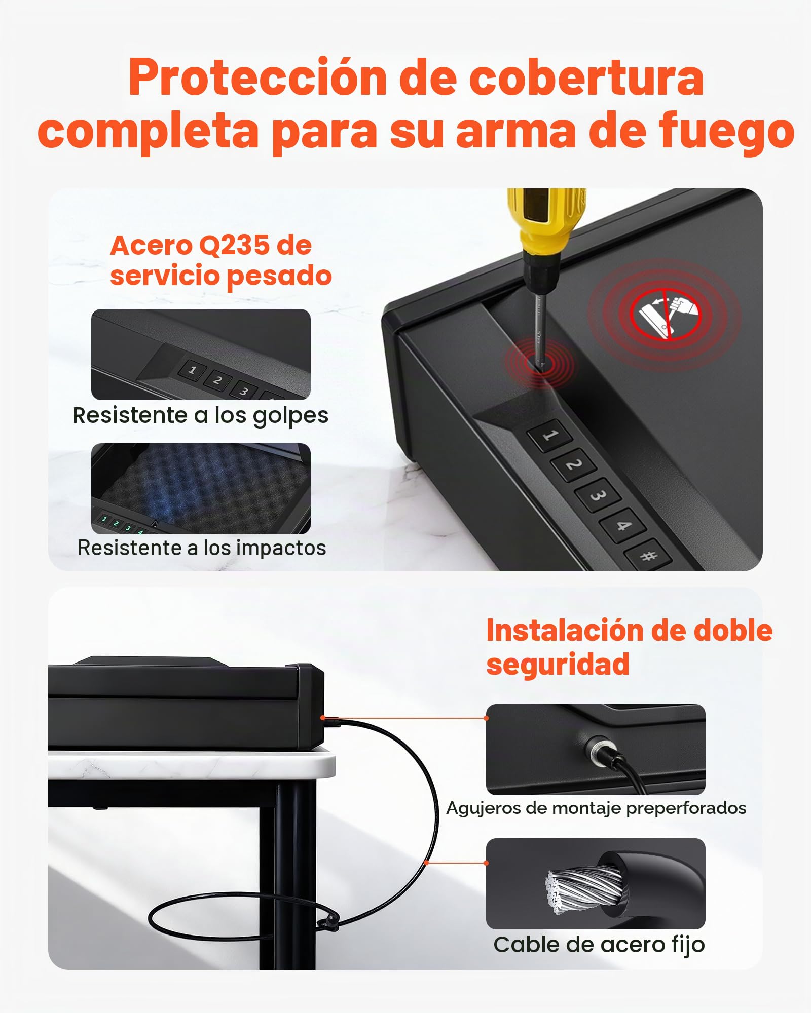 VEVOR Caja Fuerte para Pistolas de Acero, con 3 Formas de Acceso por Huella Dactilares, Contraseña y Llave, Caja Fuerte para Armas con Iluminación, Capacidad de 2 Pistolas y 2 Cargadores, Negro