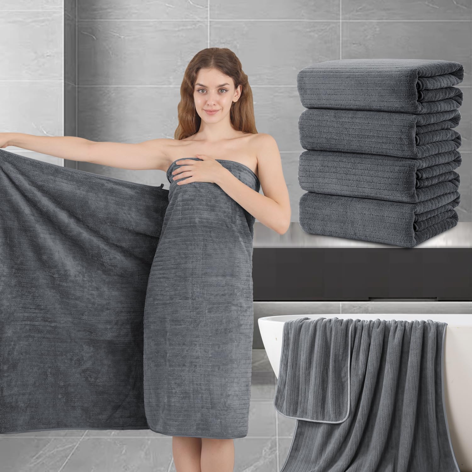 Extra Large Bath Sheet Set of 4,Ultra Soft Fluffy Towel,35”x 70”Oversized Bath Towel Set,Premium Microfiber Bathroom Towel Set Highly Absorbent Quick