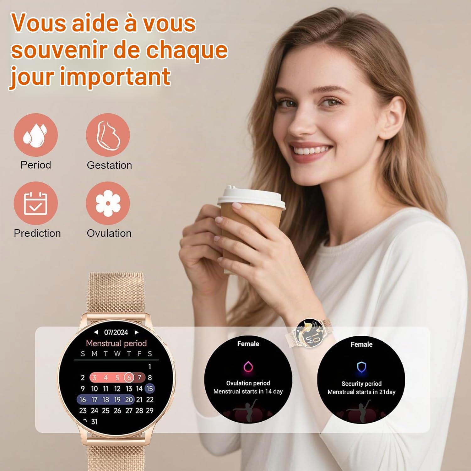 Jugeman Montre Connectée Femme, 1.33" Smartwatch avec Appel Bluetooth, Gold | Smartwatch Rond Fréquence Cardiaque/SpO2/Sommeil Montre, 120 Mode+Sportifs Montre, IP68 étanche Fitness Podomètre Android iOS