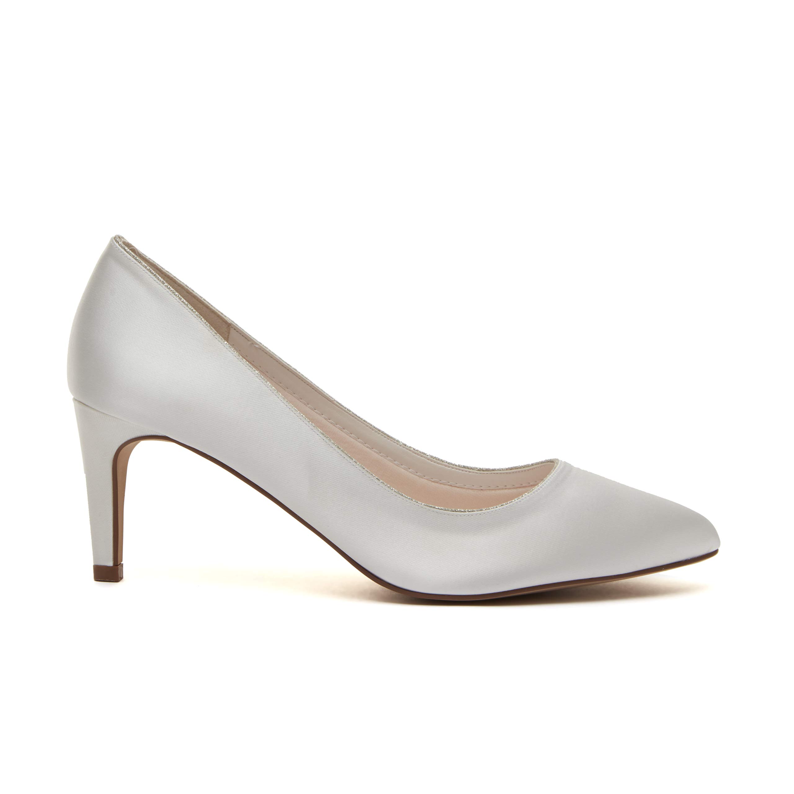 Rainbow Club Stella - Classic Ivory Satin Court Bridal Wedding Shoes with Subtle Silver Shimmer Detail, 8 UK