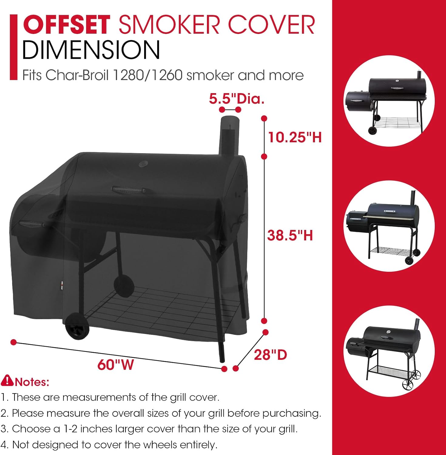 Diagram showing dimensions of the Unicook Offset Smoker Cover