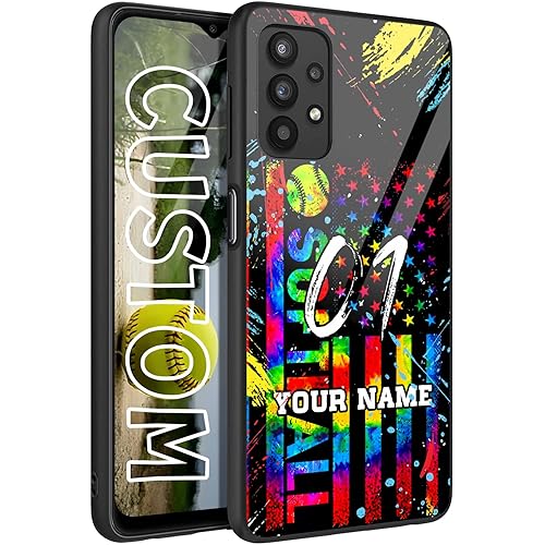 Personalized Baseball Softball vs Name Number US Flag Decor Rubber Cover Phone Case for Samsung Galaxy A15A25A14A54A53