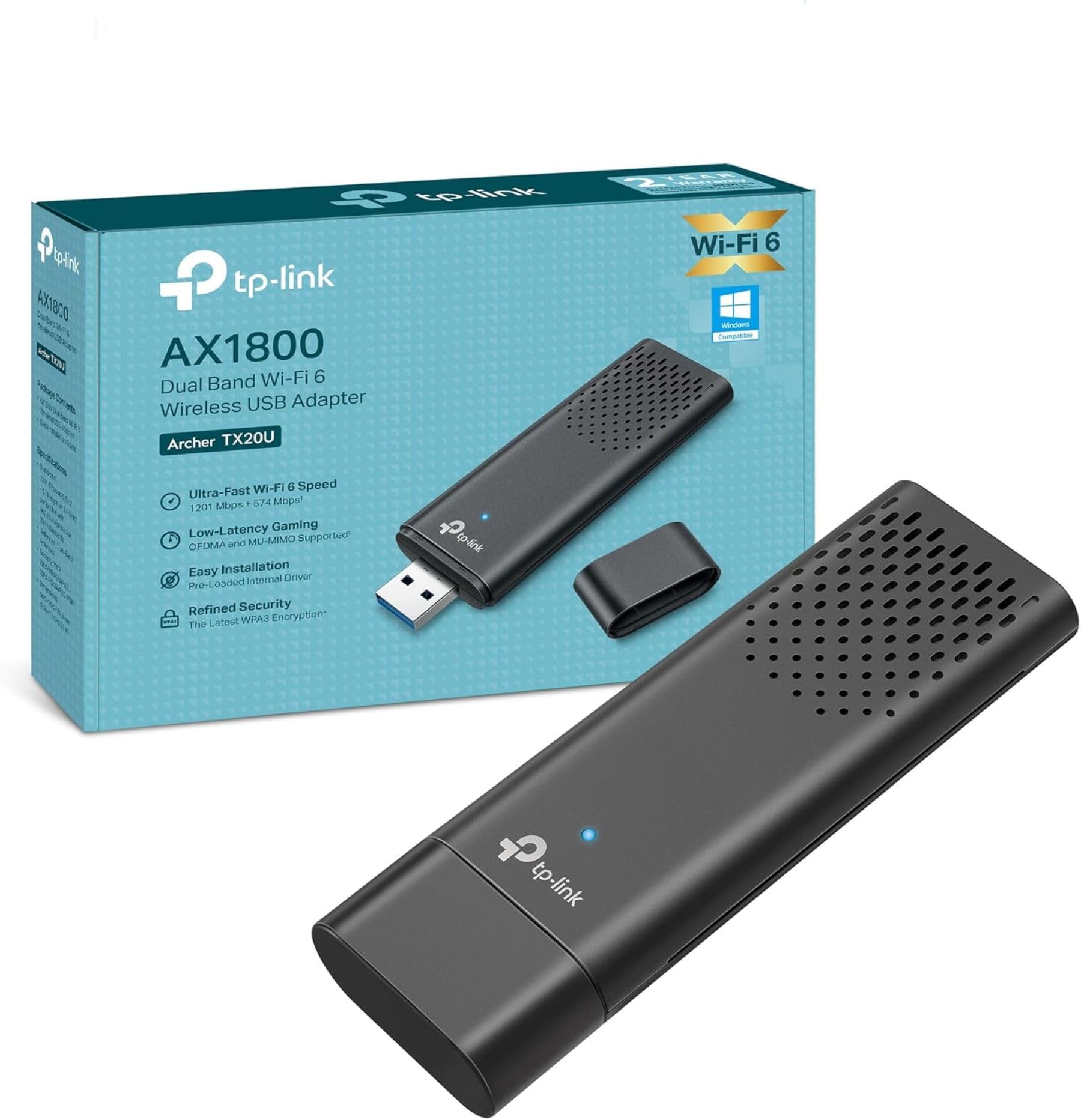TP-Link Archer TX20U Clé WiFi 6 AX1800 USB 3.0 Bi-Bande 2.4G/5GHz MU-MIMO WPA3