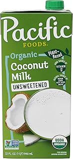 Pacific Foods Organic Unsweetened Coconut Milk, Plant Based Milk, 32 oz Carton